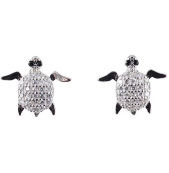 Silver Clear &amp; Jet CZ Turtle Stud Earrings (£4.20Each)
