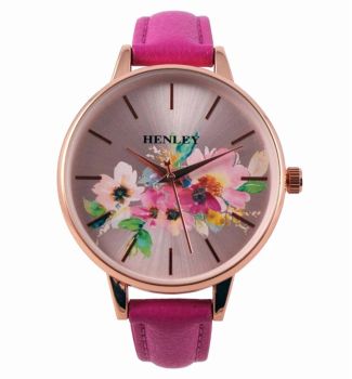 Ladies Henley Floral Leatherette Strap Watch