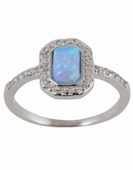 Silver Clear CZ & Blue Opal Ring