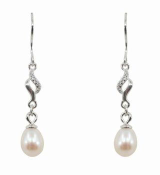 Silver Clear CZ & Freshwater Pearl Drop Earrings (£4.80 each)