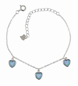 Silver Blue Opal Heart Bracelet