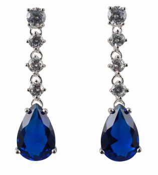 Silver Clear & Sapphire CZ Drop Earrings