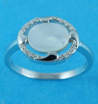 Silver Clear CZ & Mother Of Pearl Oval Ring