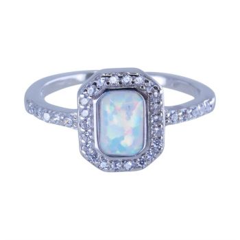 Silver Clear CZ & White Opal Ring