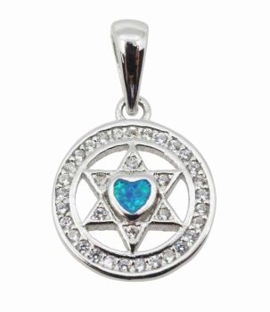 Silver Clear CZ & Blue Opal Star of David Pendant (£4.95 Each)