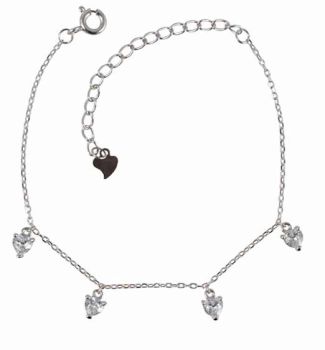 Silver Clear CZ Heart Charm Bracelet