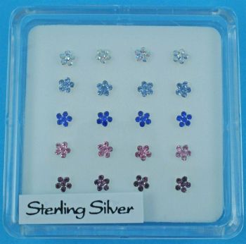 Silver Crystal Flower Nose Studs