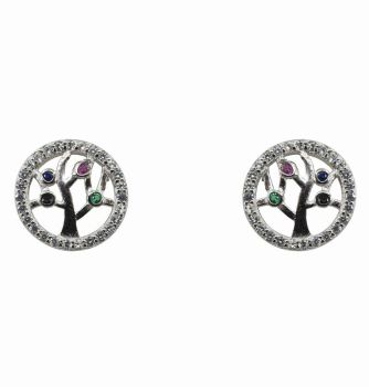 Silver Multi CZ Tree Of Life Stud Earrings (£3.95 Each)