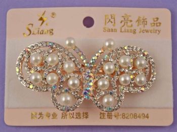 Crystal & Pearl Butterfly French Clip (£1.95 Each)