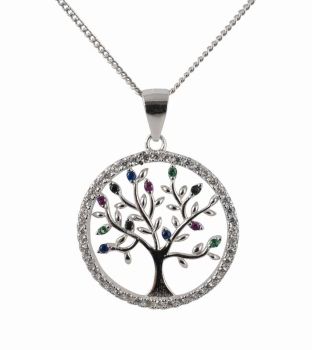 Silver Ass Col CZ Tree of Life Pendant