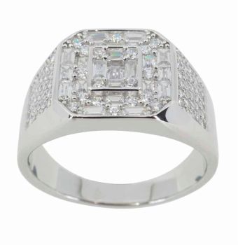 Silver Clear CZ Gents Ring