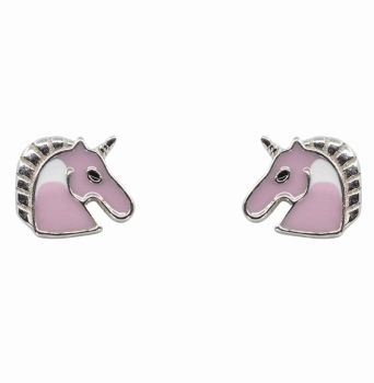 Silver Enamelled Unicorn Stud Earrings (£2.95 Each)