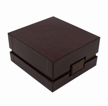 Brown Plaquette Leatherette Earring Box