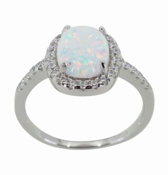 Silver Clear CZ & White Opal Oval Ring (£7.50 Each)