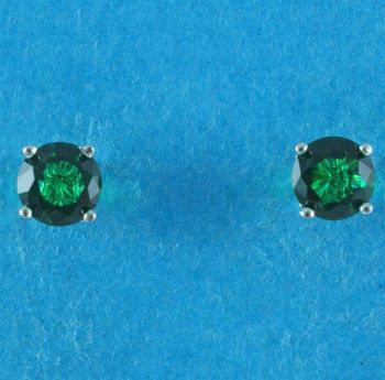 Silver Emerald CZ Stud Earrings