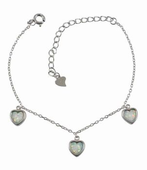 Silver White Opal Heart Bracelet