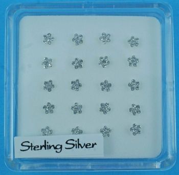 Silver Clear Crystal Flower Nose Studs