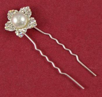 Crystal & Pearl Flower Hair Pins (56p per pair)