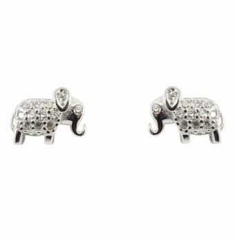 Silver Clear CZ Elephant Stud Earrings