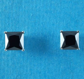 Silver Black CZ Square CZ Stud Earrings (£4.20 Each)