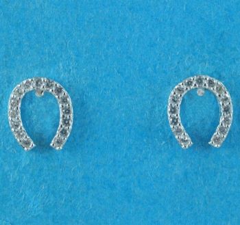 Silver Clear CZ Lucky Horseshoe Stud Earrings (£2.80 Each)