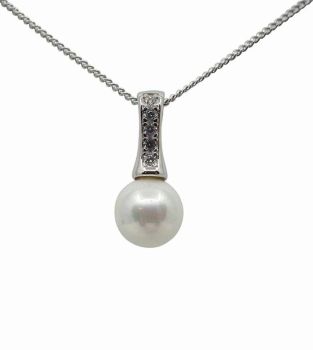 Silver Clear CZ &amp; Shell Pearl Pendant