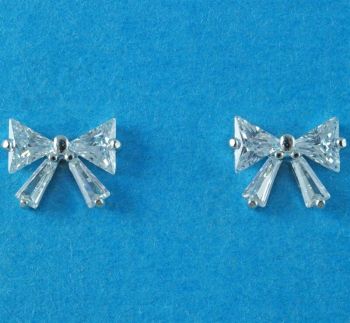 Silver Clear CZ Bow Stud Earrings