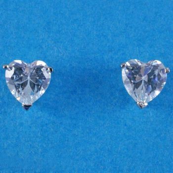 Silver Clear CZ Heart Stud Earrings