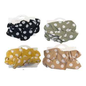 Cotton feel polka dot scrunchies.
In assorted colours of Black, Beige, Khaki and Mustard.

