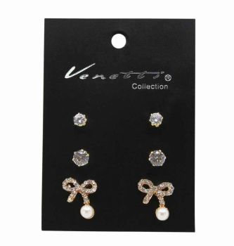 Venetti CZ Bow Pierced Stud Earring Set (80p per card)