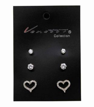 Venetti CZ Heart Pierced Stud Earring Set (95p per card)