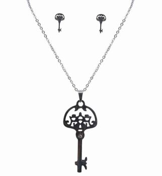 Stainless Steel Key Pendant and Pierced Stud Earring Set (£1.80 Each)
