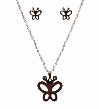 Stainless Steel Butterfly Pendant And Pierced Stud Earring Set (£1.80 Each)