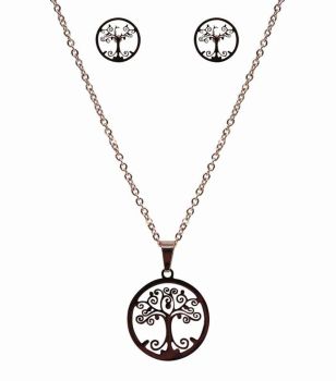 Stainless Steel Tree Of Life Pendant & Pierced Stud Earring Set (£1.80 Each)