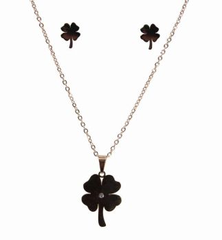 Stainless Steel Clover Pendant and Pierced Stud Earring Set (£1.80 Each)