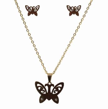 Stainless Steel Butterfly Pendant and Pierced Stud Earring Set (£1.80 Each)