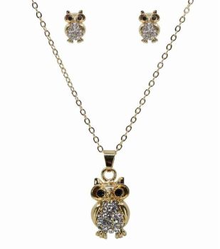 Diamante Owl Pendant & Pierced Stud Earring Set (£1.80 Each)