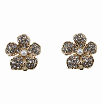 Diamante & Pearl Flower Clip-on Earrings (90p Per Pair)