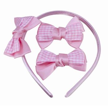 Gingham & Satin Bow Alice Band & Concord Set (approx. 60p per card)