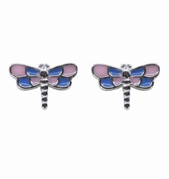 Silver Blue & Pink Enamelled Dragonfly Stud Earrings (£2.70 each)