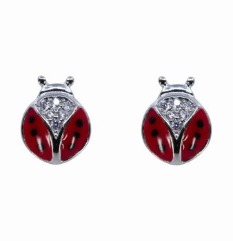 Silver Clear CZ & Enamelled Ladybird Stud Earrings (£3.30 each)