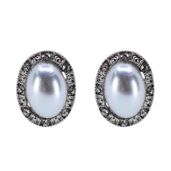 Diamante & Pearl Oval Clip-on Earrings (80p Per Pair)
