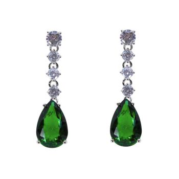 Silver Clear & Emerald CZ Drop Earrings (£9.90 Per Pair)