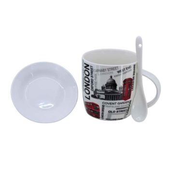 London Print Cup, Saucer & Spoon Set (£2.50 Each)