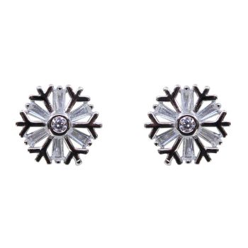 Silver Clear CZ Snowflake Stud Earrings (£3.95 Each)