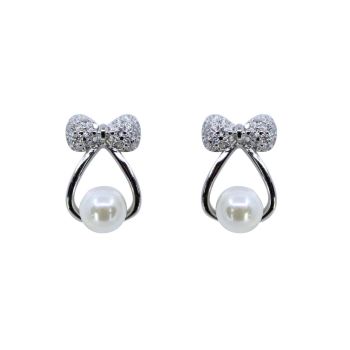 Silver Clear CZ &amp; Freshwater Pearl Stud Earrings (£3.60 Each)
