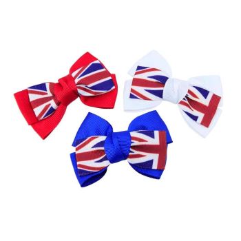 Assorted Union Jack Grosgrain Bow Concord Clips (35p per card)