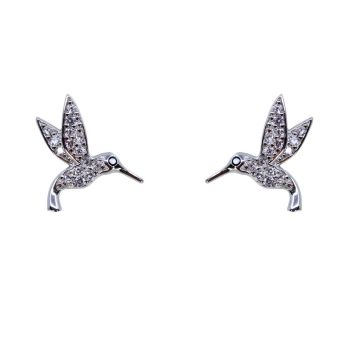 Silver Clear &amp; Jet CZ Hummingbird Stud Earrings (£3.60 Each)