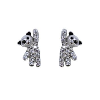 Silver Clear & Jet CZ Teddy Stud Earrings (£3.40 Each)