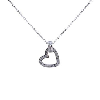 Silver Clear CZ Heart Necklace 